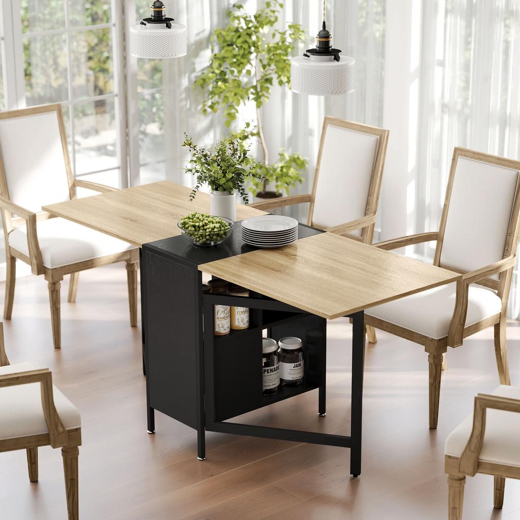 Folding Dining Table with Drop Leaves 4 Compartments 3 Shapes for Kitchen Living Room 169x60x75 cm Dark Natural