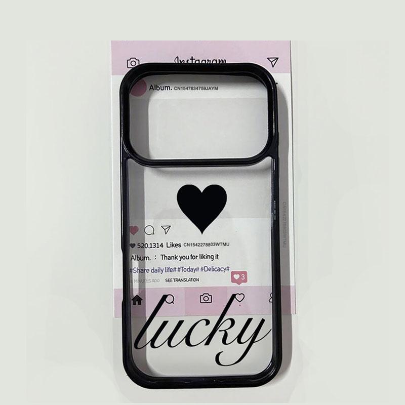 Y2K French Letters Lucky Pink Love Heart Phone Case For iPhone 16 17 Pro 15 13 11 Pro Max 17Air 7 8 14Plus 12 XR X Hard Cover
