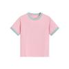 Heavyweight color-blocked round-neck women's simple versatile short-sleeve T-shirt, regular shoulder, cropped slim-fit top