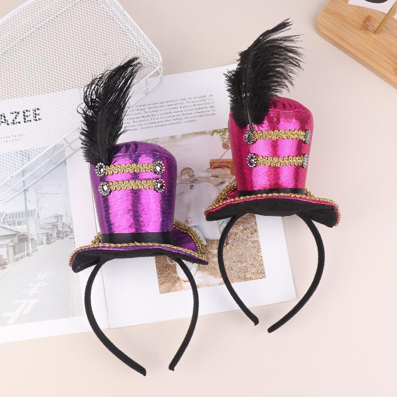 Mini Zylinder Federkappe Stirnband Zirkusdirektor Haarreif Cosplay Kostüm Haarreifen Kinder Erwachsene Haaraccessoires