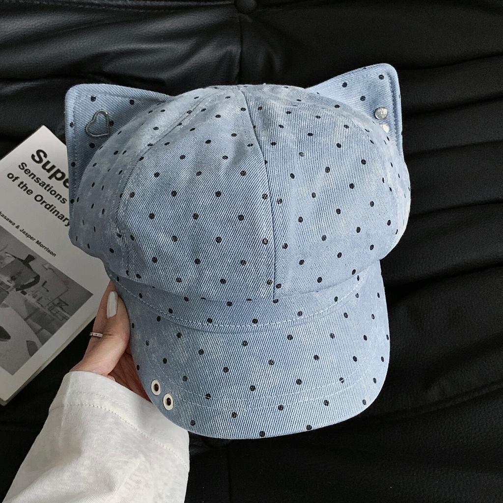 Polka dot love ears octagonal hat female retro old newsboy hat autumn and winter face small versatile painter hat