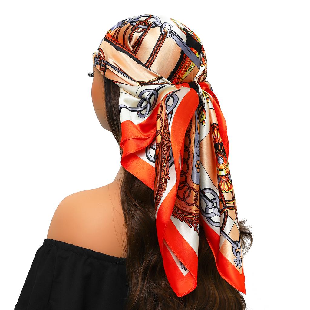 Silk Scarves Women Luxury Brand Summer Fashion Designer Head/Hair Scarf 90*90cm Hijab Bandana Cheveux Foulard Femme 90X90CM
