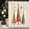 GAE"Retro Christmas Shower Curtain - Mid-Century Modern Design with Colorful Trees and Stars, Perfect for Festive Bathroom Dec