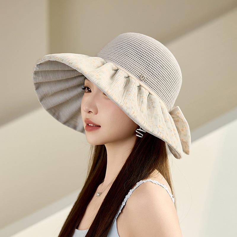 Korean Style Butterfly Bow Sun Hat With Wide Brim For Summer Outdoor Sun Protection