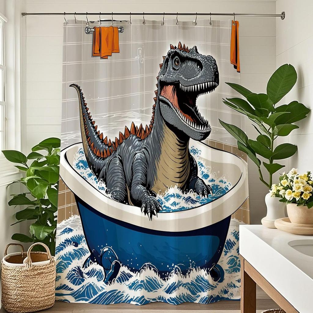 Cute Dog Shower Curtain Funny Animal Shower Curtains Set Fun Puppy Cartoon Teddy in Bathtub Flower Rustic Country Daisy Boys