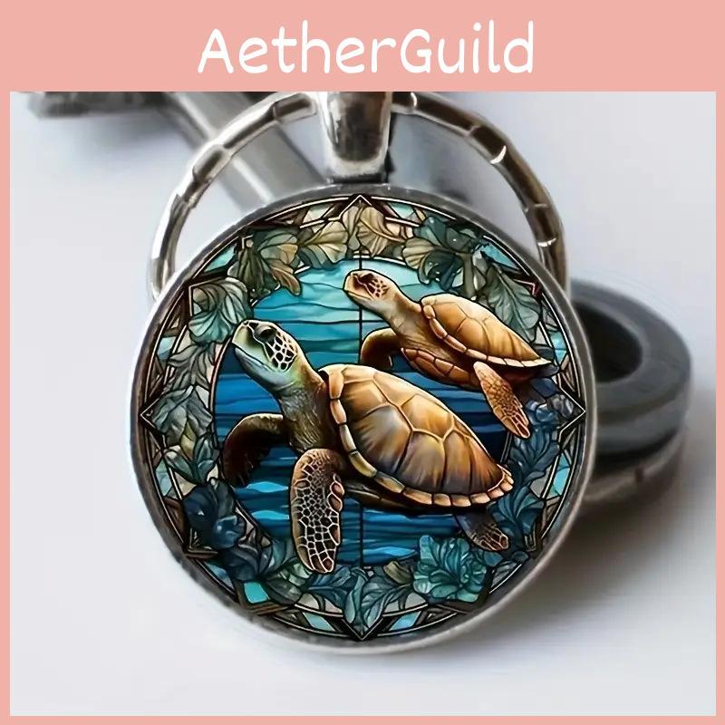 Modern Minimalist Glass Keychain With Double Turtle Design For Gift Giving And Party Decor