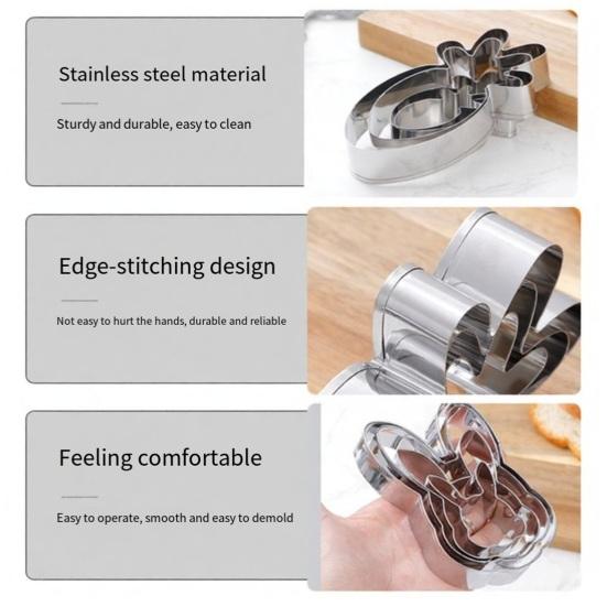 4Pcs/Set Cake Mold Rabbit Carrot Design Cookie Cutter Set Stainless Steel 430 Non-Stick Fondant Biscuit Mold