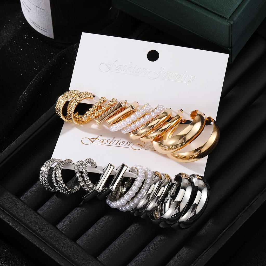 Геометрические многослойные серьги с жемчугом типа C, серьги-гвоздики, 6 пар, набор сережек-карт, комбинированные женские