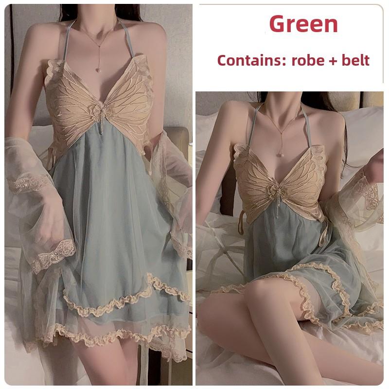 

Large Size Sexy Underwear Plus Chest Pad Pure Desire Butterfly Suspender Nightdress Strap Robe Home Set one size