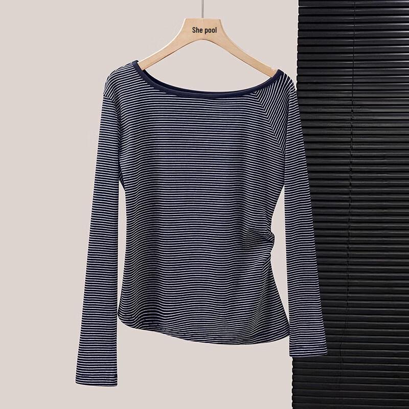 SheePool Women s Asymmetric Striped Long Sleeve Tee S