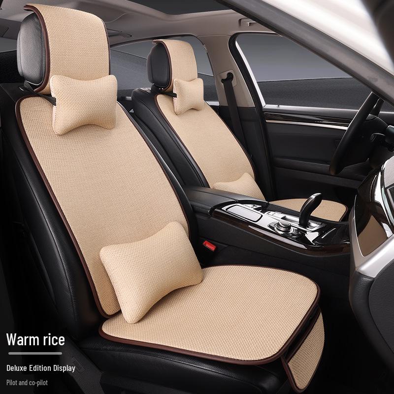 Comprehensive All-Season Linen Seat Cushion Set for Five-Seater Cars