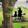 Halloween Black Cat Witch Broom Silhouette Garden Outdoor Stake Statue Decor