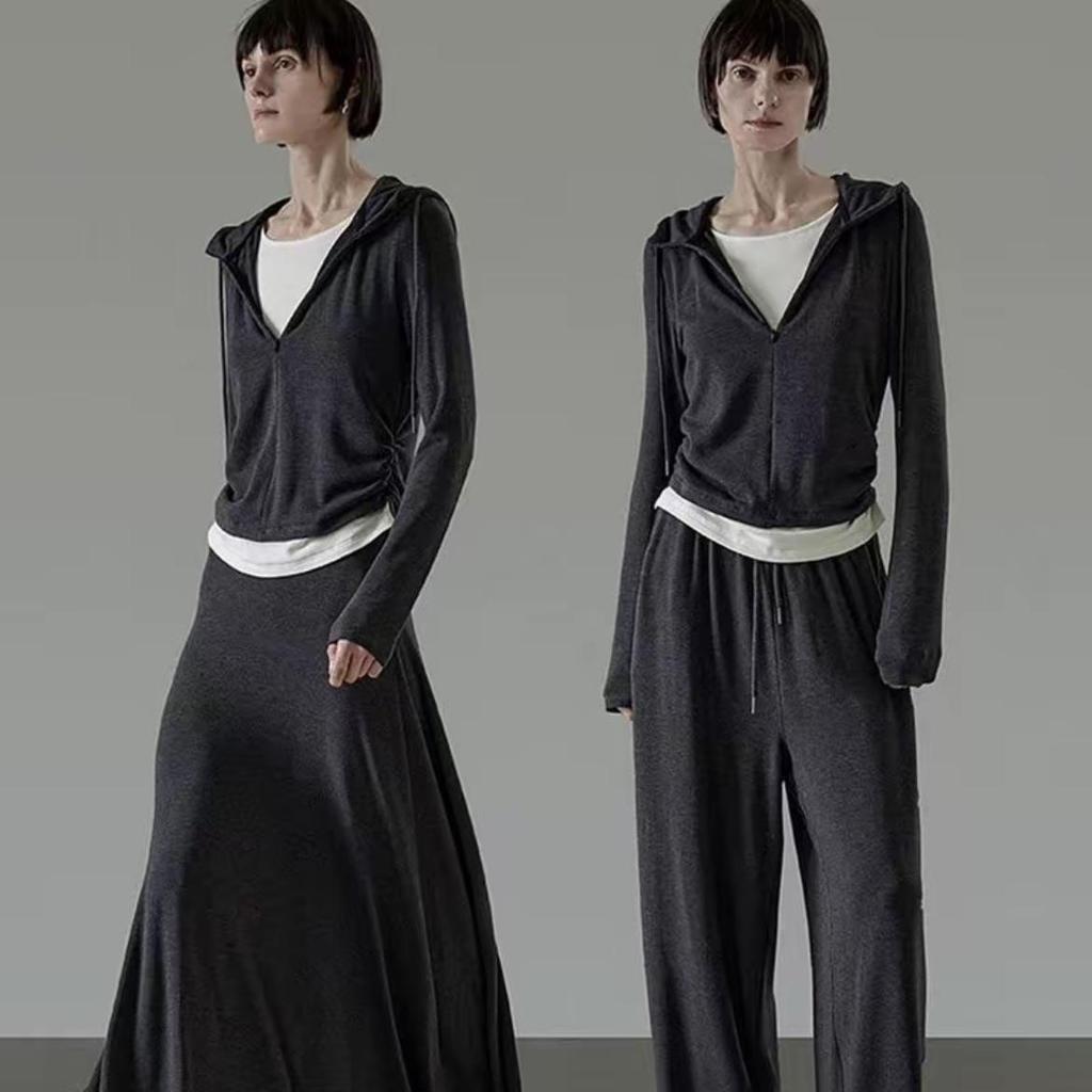 2025 Frühherbst Damen Koreanische Mode Zweiteiler: Colorblock Hoodie Sweatshirt und Midirock