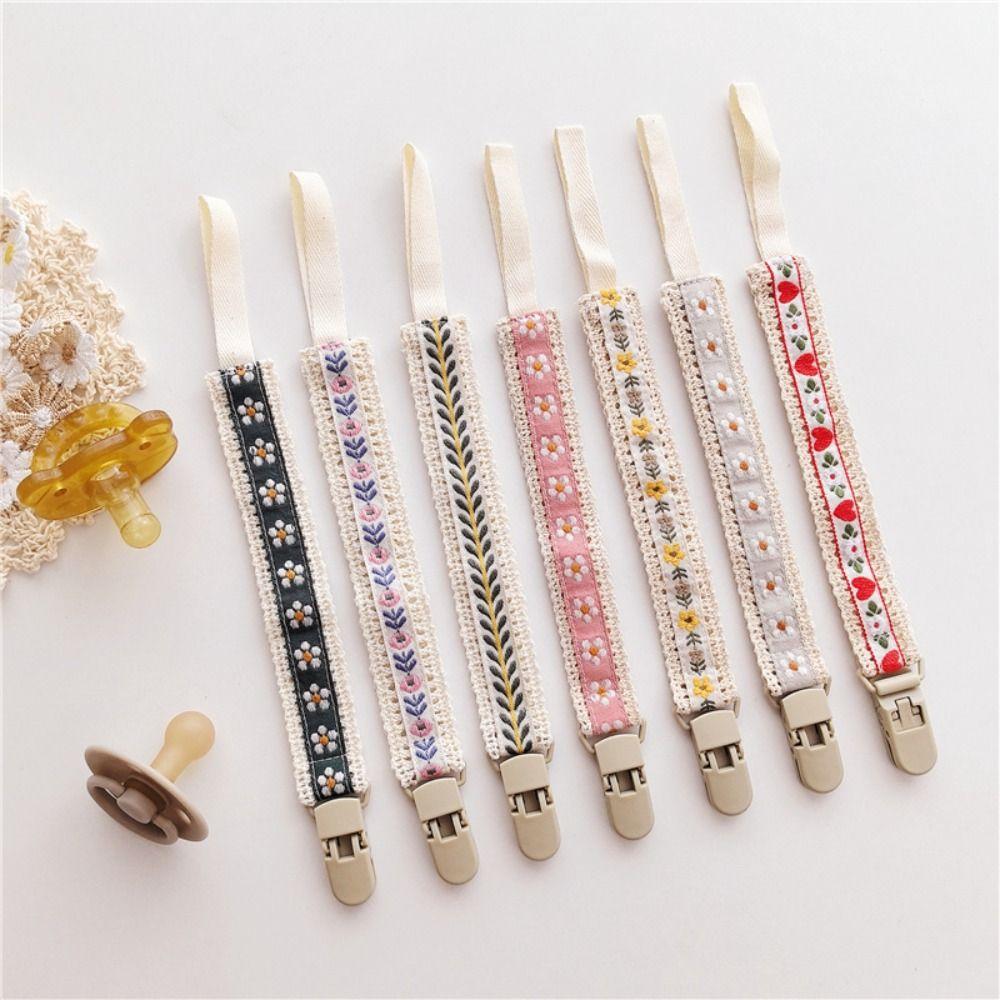 Ethnic Style Soother Holder Floral Nipple Holder Clips Colorful Baby Cloth Pacifier Chain Children