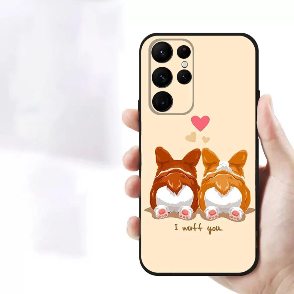 Süßer Corgi Welpe   Handyhülle Für Samsung S23,23,22,30,21,10,9,Note20 Ultra,Lite,Ultra,5G,Plus,FE,Schwarze Weiche Hülle
