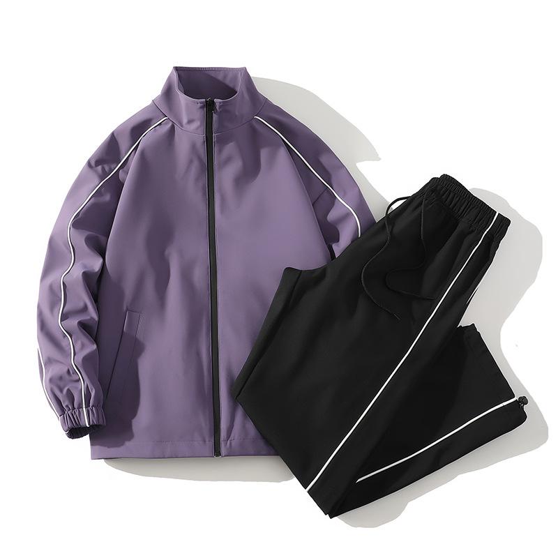Men's Trendy Waterproof Stand Collar Jacket - Versatile Two-Piece Casual Sports Suit for Spring & Autumn, Teen/Adult, Unisex.