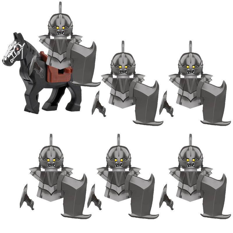 MOC Středověké Vojenské Stavební Kostky Elfský Bojovník Ork Rohan Gondor Rytíř Sada Postav Zvířecí Armáda Zbraň Luk Kuše Hračka