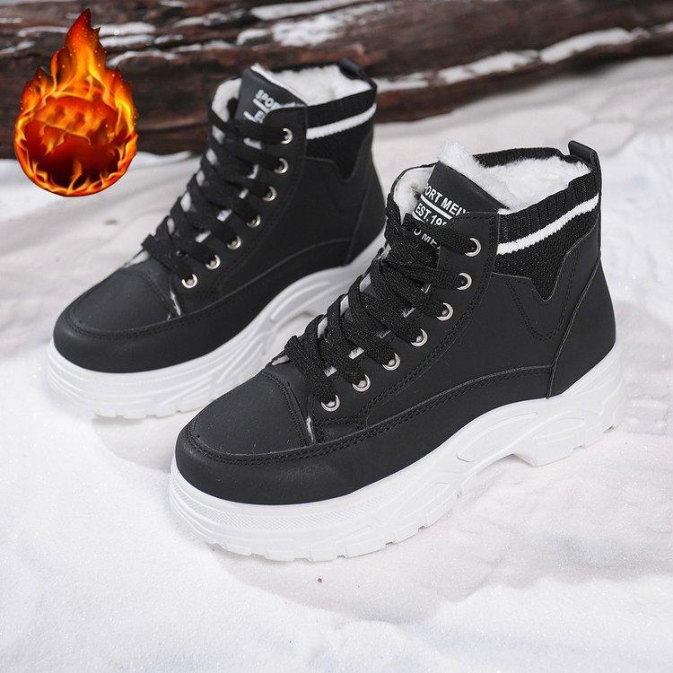Women's Large Size Thick Sole Winter Warm Fur One Snow Boots Thickened Lined Ankle Boots Non-slip Hiking Sports Martin Boots