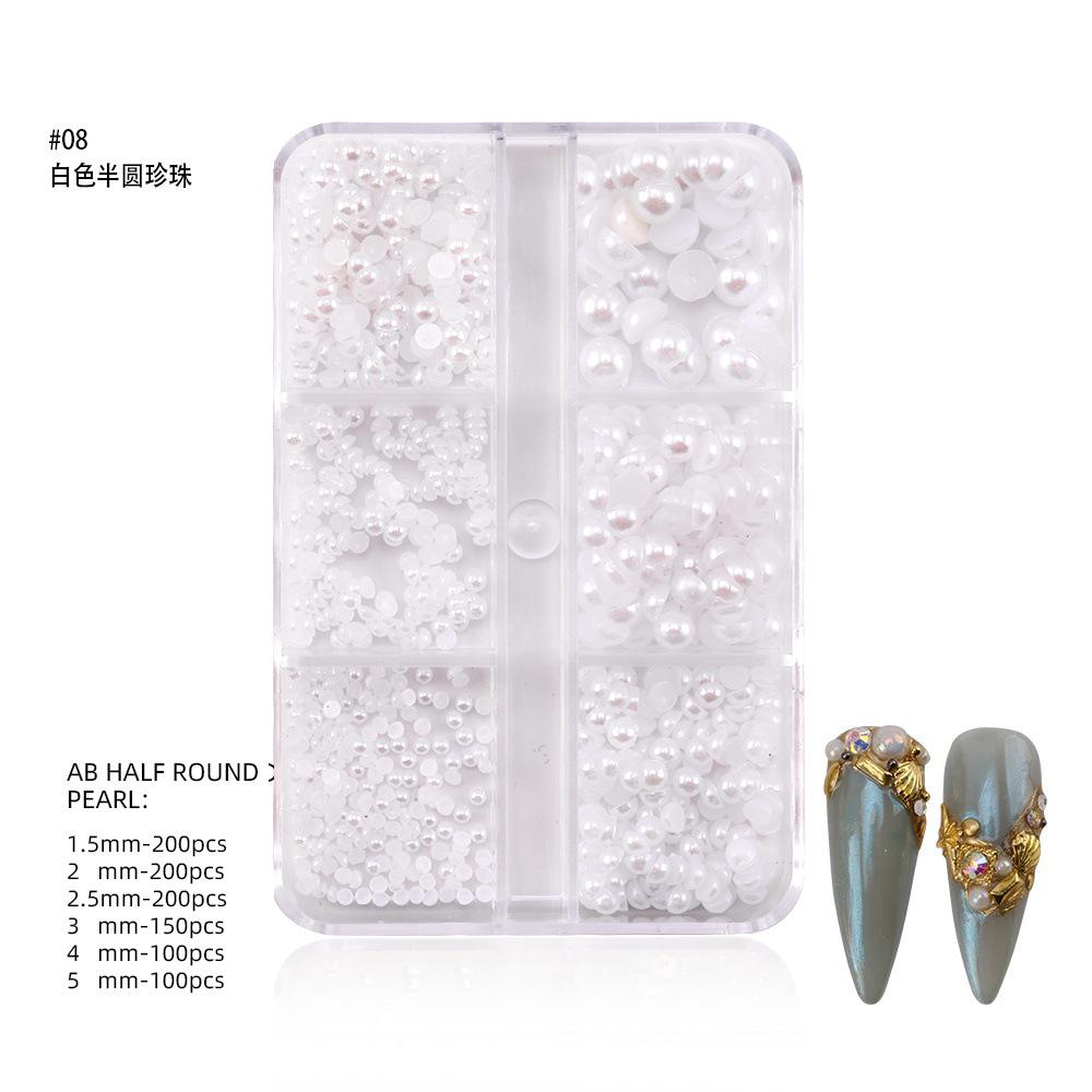 

6-секционный жемчуг для нейл-арта AB Symphony, полукруглый жемчуг ABS, маленькие стальные шарики, смешанные украшения для ногтей