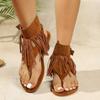 Fringe Flat Sandals Fashi Round Toe Clip Toe Lightweight Plus Size Women's Shoes
