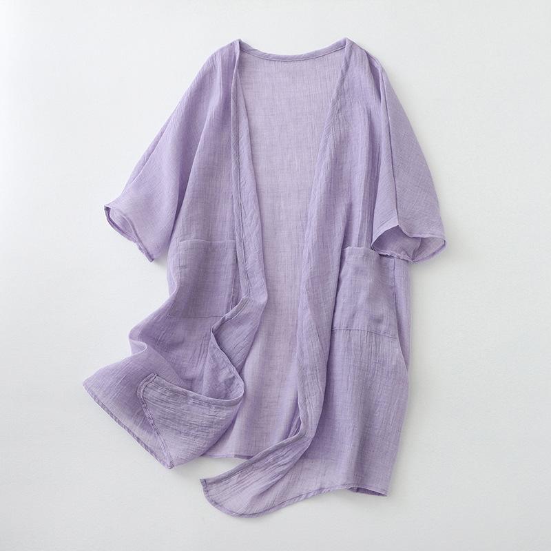 Cotton and Linen Cardigan for Women V-Neck Coat Casual Cardigan Thin Style Ramie Sunscreen Clothing Summer Shirt