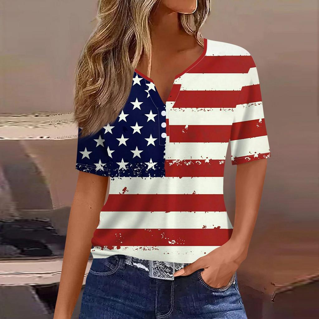 Women's T Shirt Tee Print Button Short Sleeve Daily Weekend Fashion Basic V- Neck Regular Top
