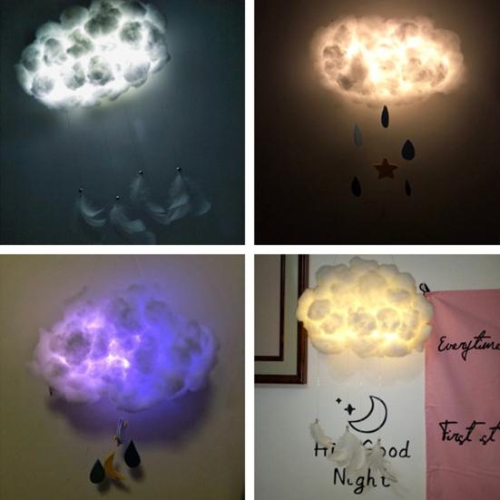 DIY Handmade Cotton Cloud Shape LED Night Light Lamp Home Bedroom Hanging Decor