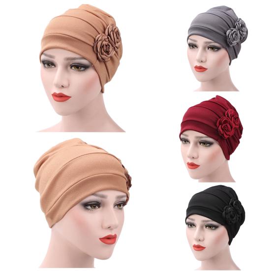 Women Rose Flowers Decor Beanie Cap Snood Hat Fashion Headwrap Headwear Gift