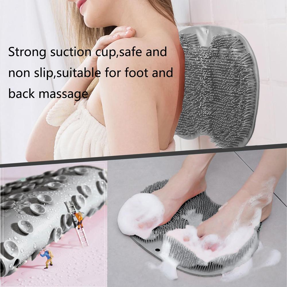Silicone Shower Foot Scrubber Back Body Brush Massager Pad Mat Bathroom Soft