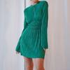 2023 Spring Elastic Female Dress Pleated Women High Waist Dress Long Sleeve Eye Let Party Dress Ladies Back Keyhole