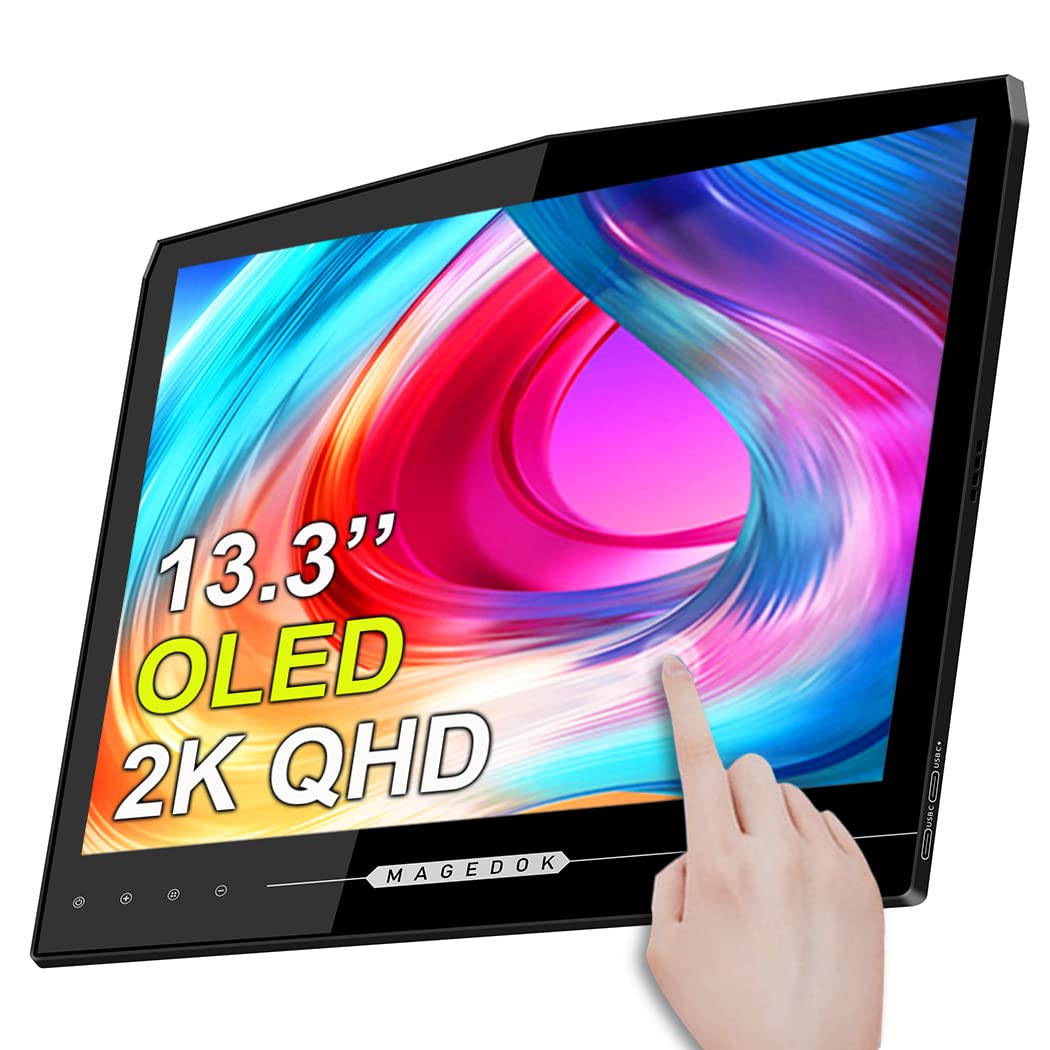 

2K Organic EL Mobile Monitor Touch Eleduino 13.3 Inch OLED Mobile Display 2560x1440 100% DCI-P3 Lightweight Thin LCD Panel Compatible with Mirroring,