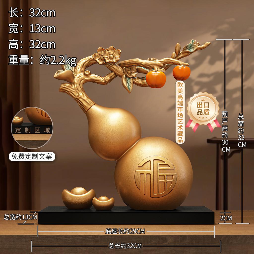 Hand Painted Calabash Ornament,Creative Lucky Gourd Decor for Office Desk Blessing,Chinese Feng Shui Art Craft for Shelf Display