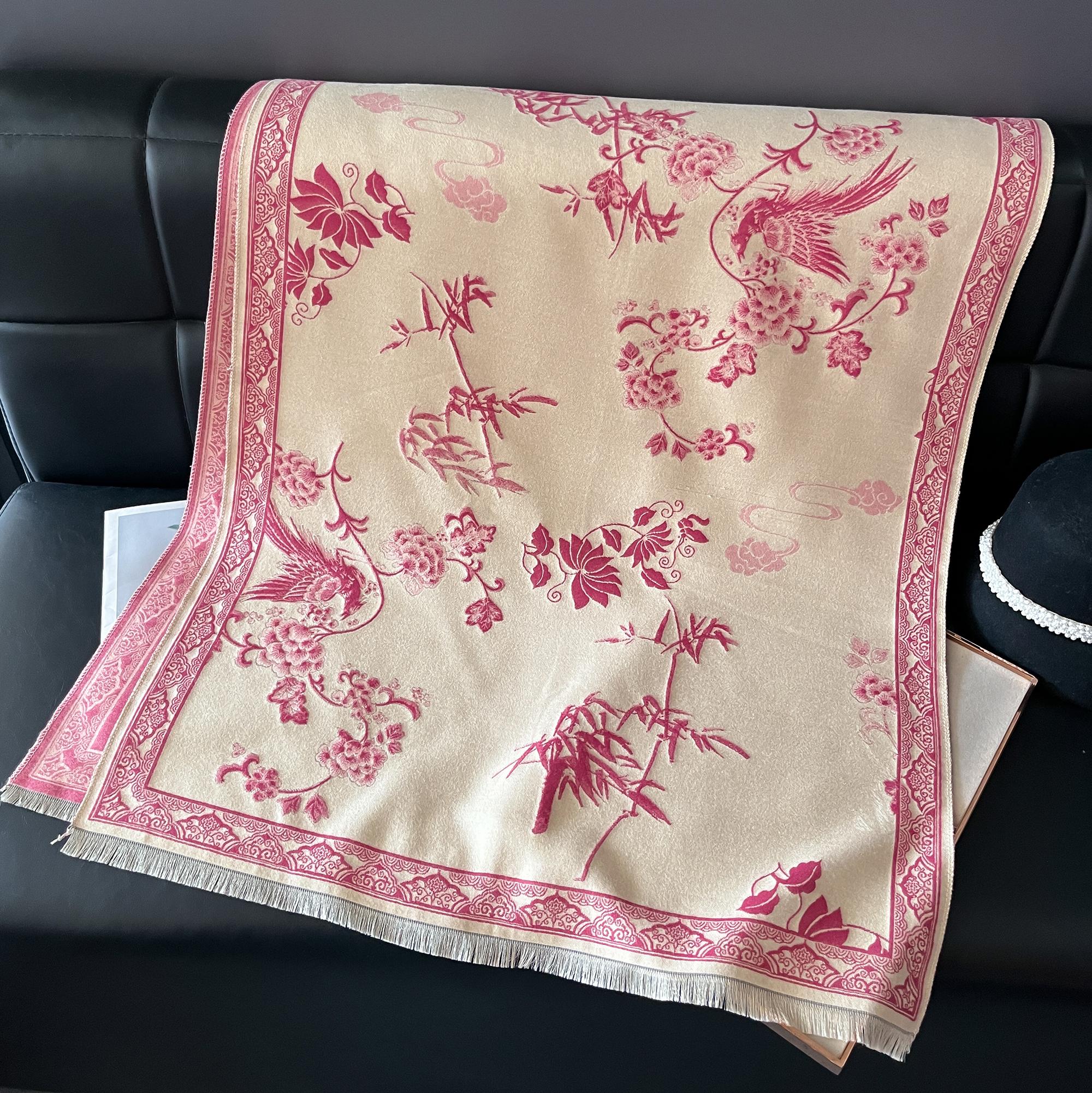 

Winter Fashion Warm Faux Cashmere Shawl Scarf For Women - Flower Print Thick Pashmina-Style Wrap Female Poncho & Echarpe Bandana