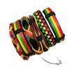 Jamaica Justerbart Röd-Gul-Grön Färgblock Vävda Läderarmband - Sexdelat Set