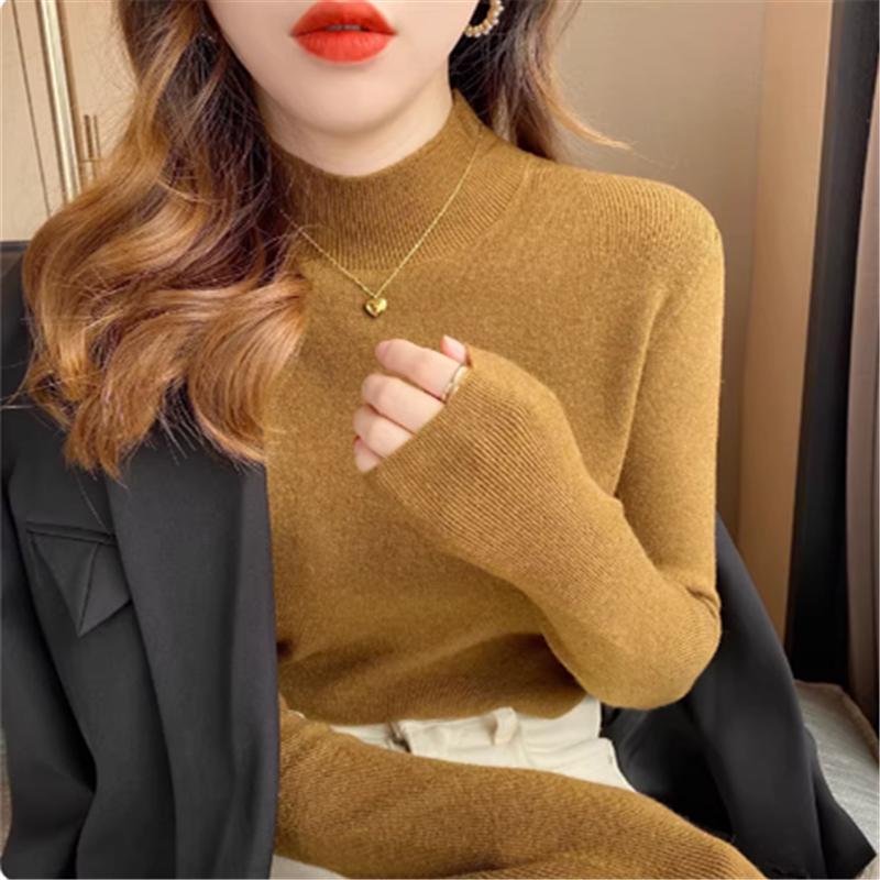 

Elegant Semi-turtleneck Bottoming Shirt for Women Autumn and Winter 2025 New Knitted Pullover Sweater Female Solid Color Simple Basic Office Clothing One size