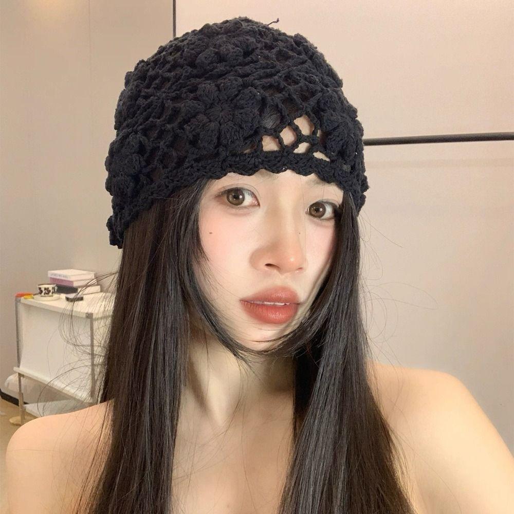 Hollow Knit Basin Caps Handmade Beanies Cap Korean Crochet Flower Hat  Outdoor