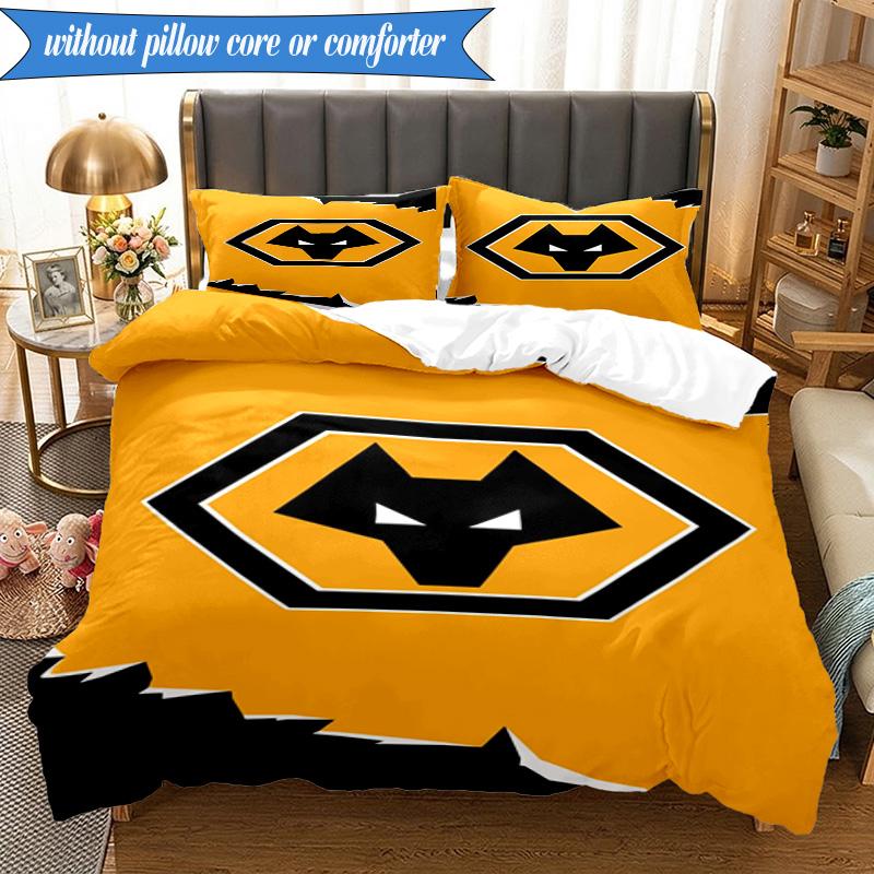 3PCS Wolves Football Club Emblem Printed Soft Bedding Set,Including 1pc Duvet Cover And 2pcs Pillowcases Perfect for Bedroom, Dormitory, Fan Gift