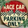 Vintage Metal Tin Sign Race Car Parking Only Round Wall Decor 20cm