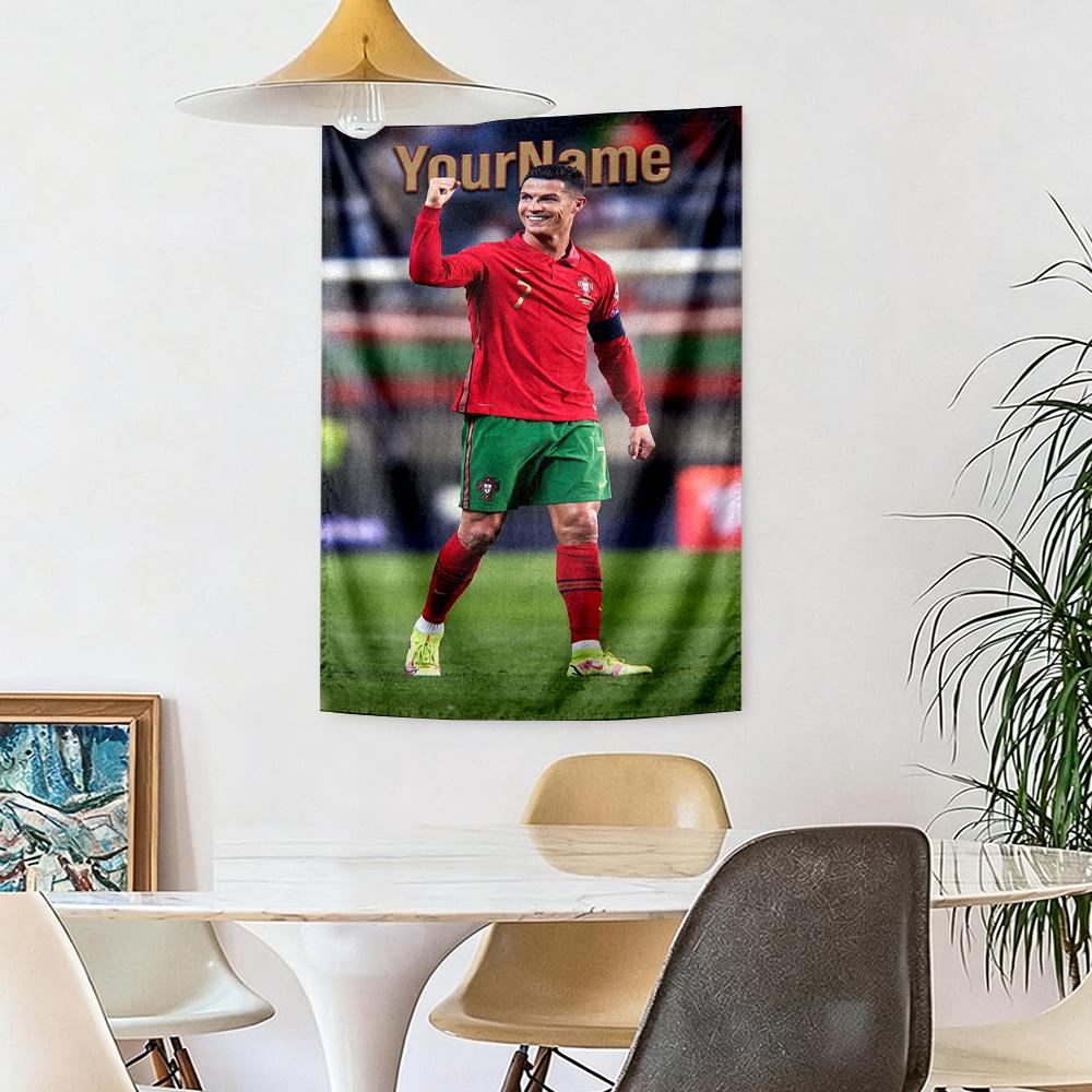 Cristiano Ronaldo Niestandardowa Dekoracja Ścienna z Twoim Imieniem Gobelin Sztuka na Pamięć o Zwierzętach Urodziny Wesela Tło Imprezowe Prezent Rodzinny