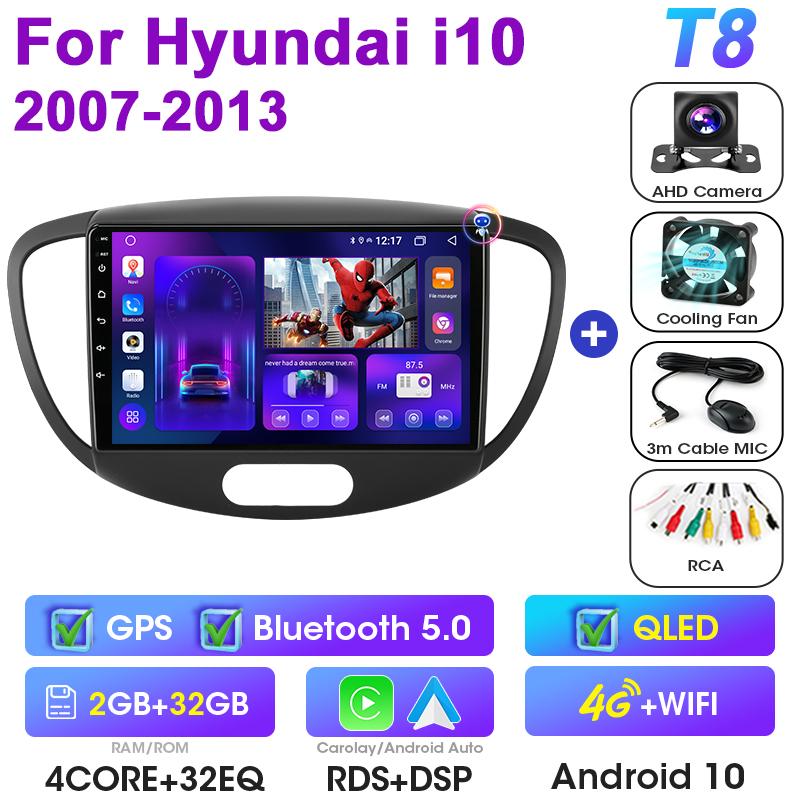 2 Din Android 12 Car Radio For Hyundai I10 2007 - 2013 Multimedia Video Player GPS 4G Carplay Auto Stereo DVD QLED IPS Head Unit