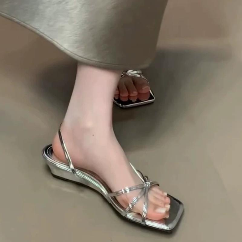 Moda 2025 Nuovo Stile Sandali Donna Tacco Medio Punta Quadrata Design con Cinturino alla Caviglia Tacchi Alti Moda Femminile Scarpe Eleganti per Cerimonia e Ballo