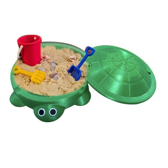 Mini Schildkröten-Sandkasten mit Deckel Sand Mini-Werkzeuge Zubehör 3D-gedruckte Schildkröte Sandaufbewahrungsbox Runder Behälter Kindersommer-Strandspielzeug