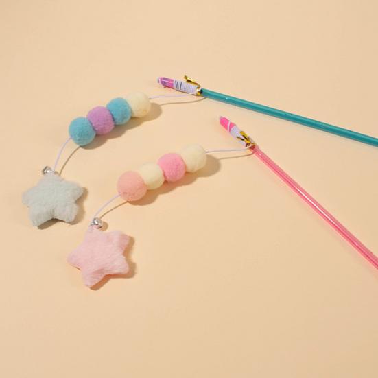 Stick Toy Elastic Rope Plush Ball Star Pendant Bite-resistant Comfortable Grip Relieve Boredom Handmade Kitten Teaser Wand Interactive Toy