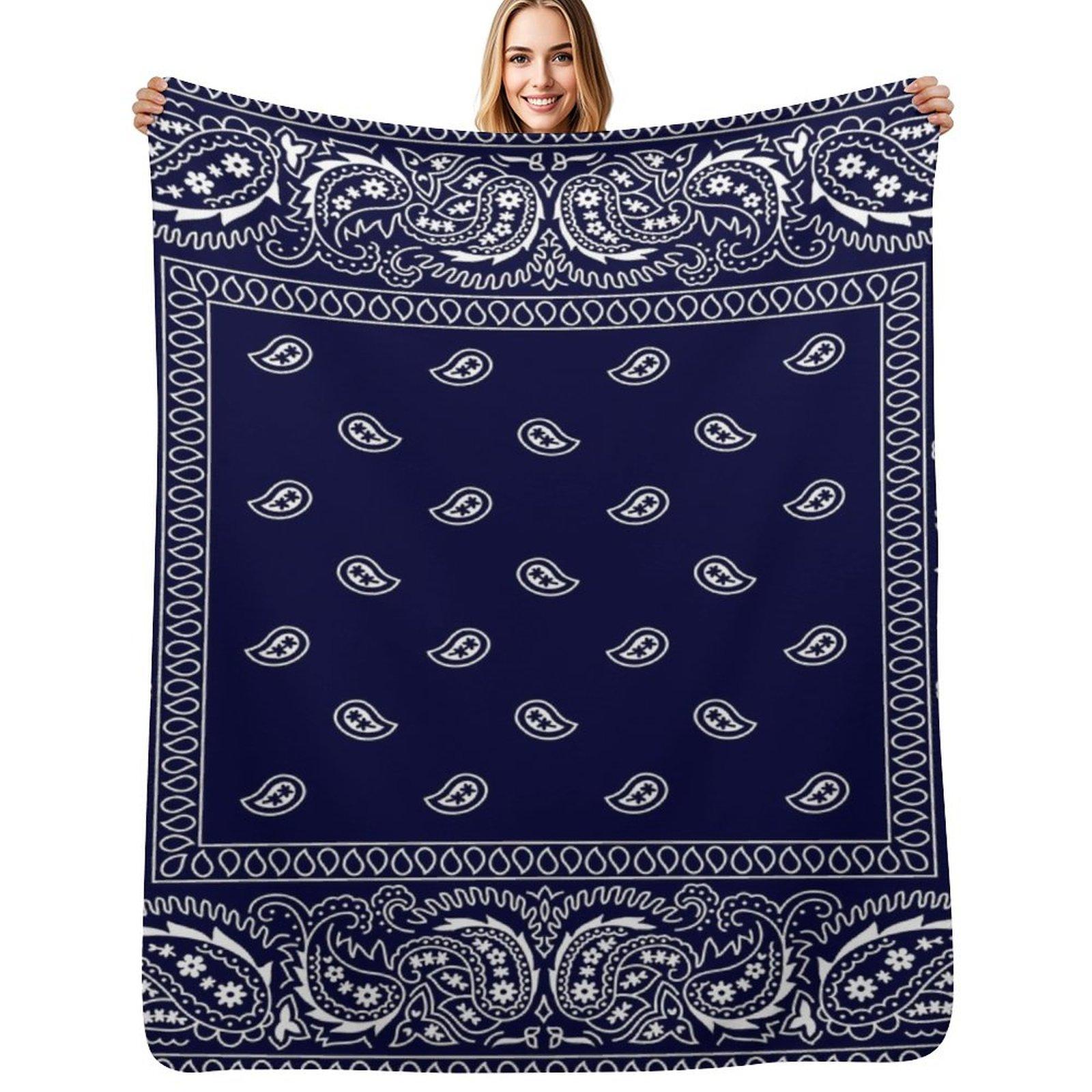 Bandana - Navy Blue Throw Blanket Cozy Throw Blanket for Bed Sofa Chair Size: 75*100cm, Weight: 230 GSM