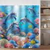 Ocean Dolphin Shower Curtain, Underwater Tropical Fish Reef Waterproof Washable Bathtub Bathroom Decor Curtain  With Hooks