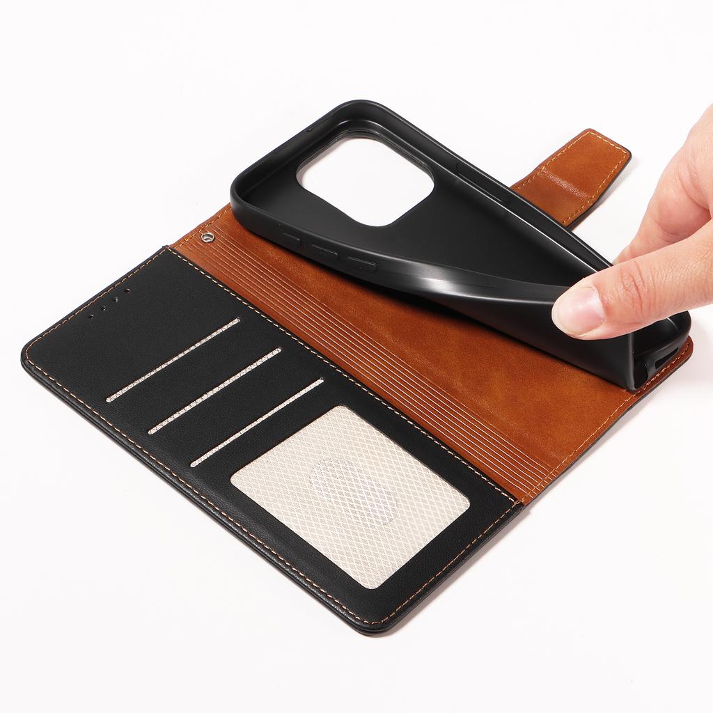 For iPhone 15 Pro Case RFID Blocking PU Leather Wallet Flip Phone Cover with Wrist Strap