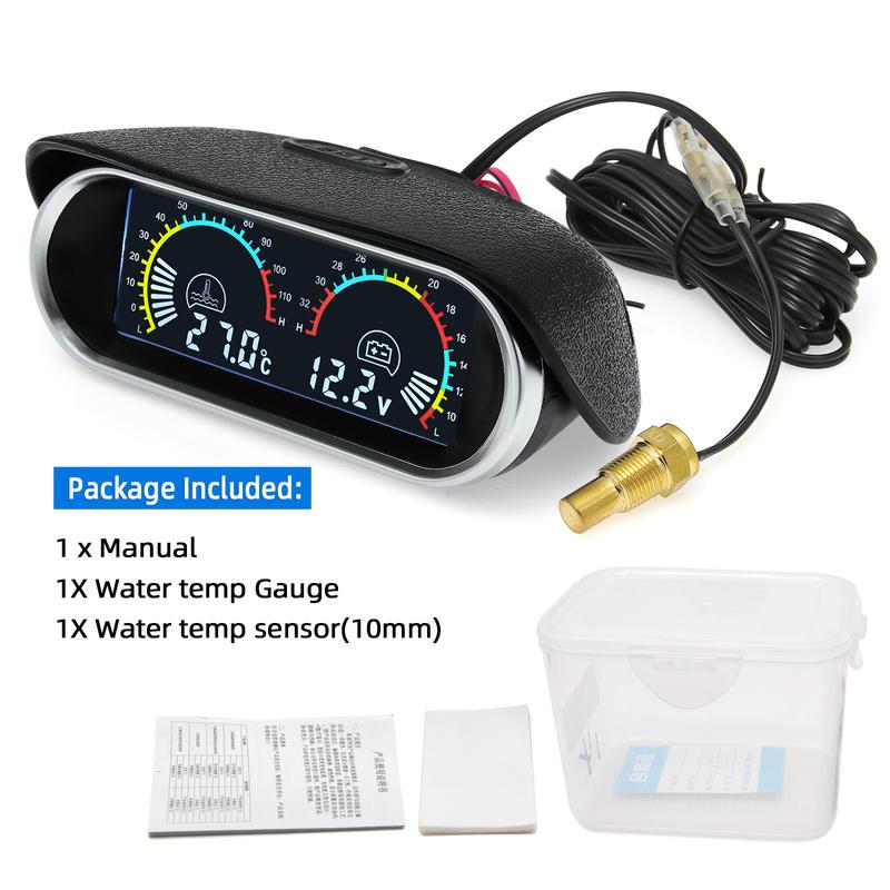 2 in 1 Auto Digital Water Temp Meter &Voltmeter &Oil Pressure Gauge Volt Voltage Meter with 1/8NPT Sensors For Car Truck 12V 24V