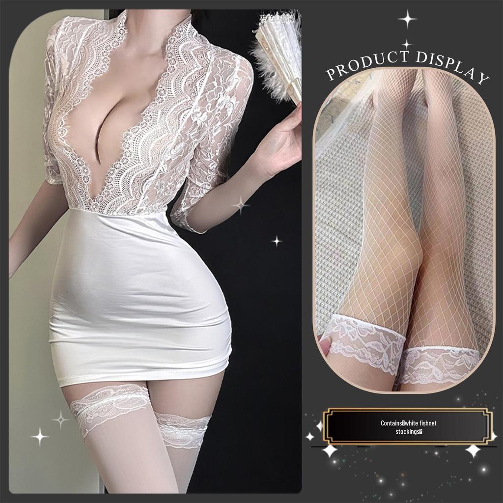 Golden Night Sexy Lace Purple Bodycon Dress with Push-up for Role Play 