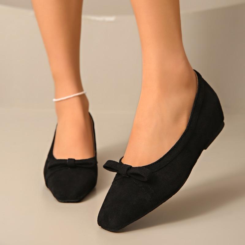 

Fall New Fashion Versatile Square Toe Bow Shallow Mouth Flat Shoes Women Slip-On Single Shoes 42 чорний