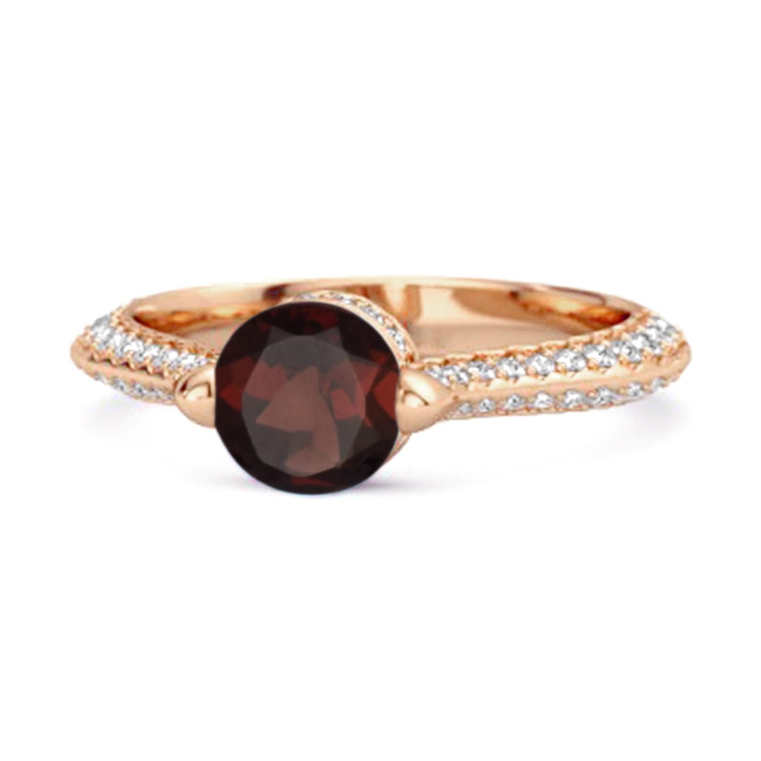 Garnet pave Split Band Ring - 925 Sterling Silver Rose Gold Vermeil 7